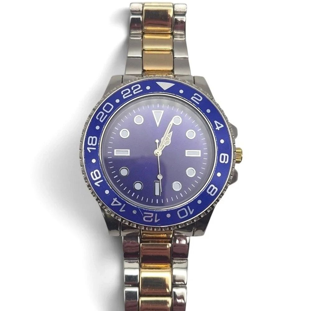 Diver Watch Mens OS Blue Silver‎ Gold Like New GMT Japan Movement